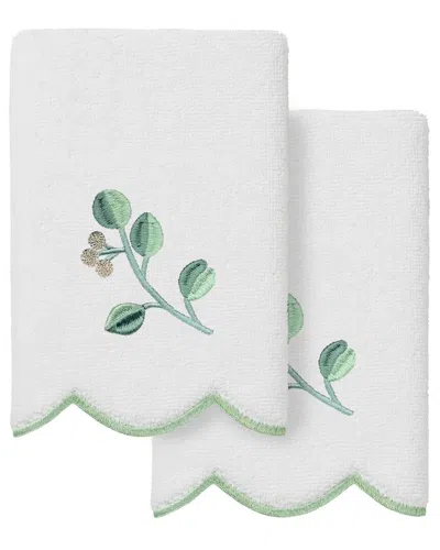 Linum Home Textiles 100% Turkish Cotton Wild Branch Scallop 2pc Embellished  Fingertip Towel Set In Green