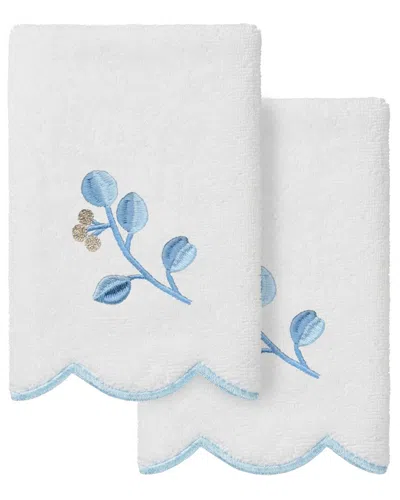 Linum Home Textiles 100% Turkish Cotton Wild Branch Scallop 2pc Embellished  Fingertip Towel Set In White