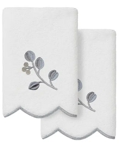 Linum Home Textiles 100% Turkish Cotton Wild Branch Scallop 2pc Embellished  Fingertip Towel Set In White