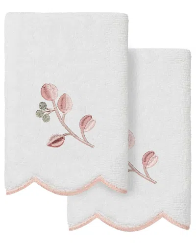 Linum Home Textiles 100% Turkish Cotton Wild Branch Scallop 2pc Embellished  Fingertip Towel Set In White