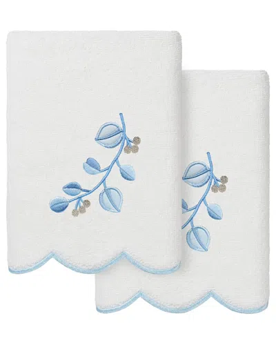 Linum Home Textiles 100% Turkish Cotton Wild Branch Scallop 2pc Embellished  Hand Towel Set In Blue