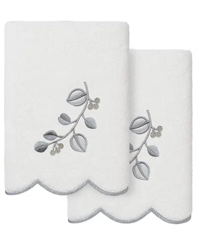Linum Home Textiles 100% Turkish Cotton Wild Branch Scallop 2pc Embellished  Hand Towel Set In Gray