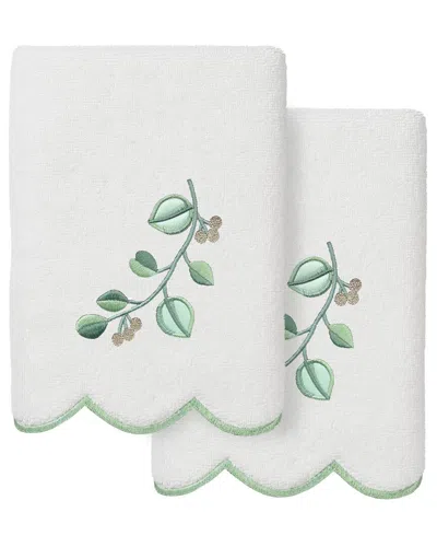 Linum Home Textiles 100% Turkish Cotton Wild Branch Scallop 2pc Embellished  Hand Towel Set In Green