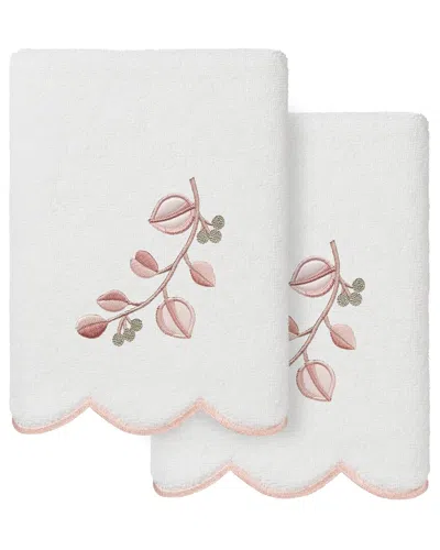 Linum Home Textiles 100% Turkish Cotton Wild Branch Scallop 2pc Embellished  Hand Towel Set In Pink