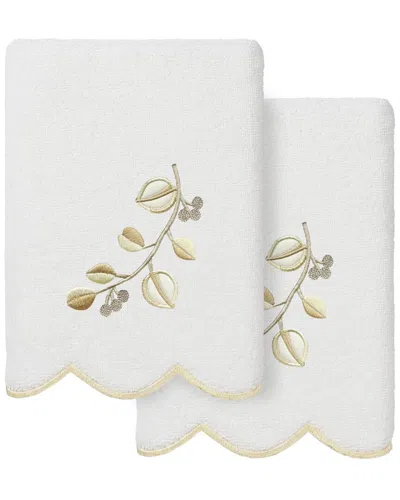 Linum Home Textiles 100% Turkish Cotton Wild Branch Scallop 2pc Embellished  Hand Towel Set In White