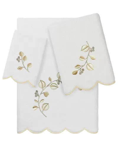 Linum Home Textiles 100% Turkish Cotton Wild Branch Scallop 3pc Embellished  Towel Set In White