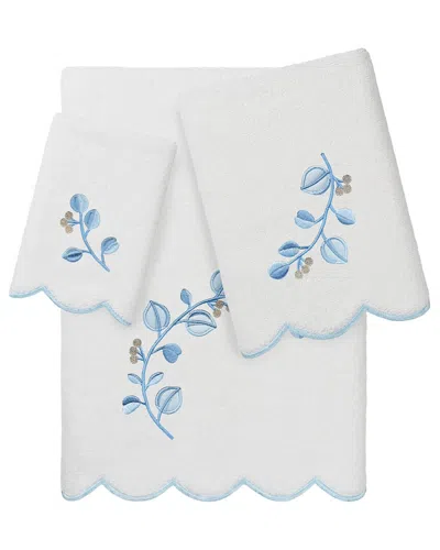 Linum Home Textiles 100% Turkish Cotton Wild Branch Scallop 3pc Embellished  Towel Set In Blue