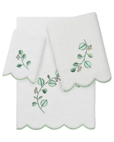Linum Home Textiles 100% Turkish Cotton Wild Branch Scallop 3pc Embellished  Towel Set In Green