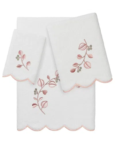 Linum Home Textiles 100% Turkish Cotton Wild Branch Scallop 3pc Embellished  Towel Set In Pink