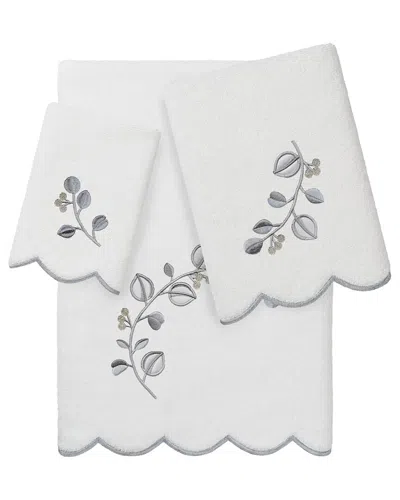 Linum Home Textiles 100% Turkish Cotton Wild Branch Scallop 3pc Embellished  Towel Set In White