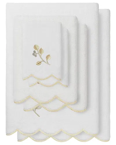Linum Home Textiles 100% Turkish Cotton Wild Branch Scallop 6pc Embellished  Towel Set In White