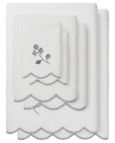 Linum Home Textiles 100% Turkish Cotton Wild Branch Scallop 6pc Embellished  Towel Set In White