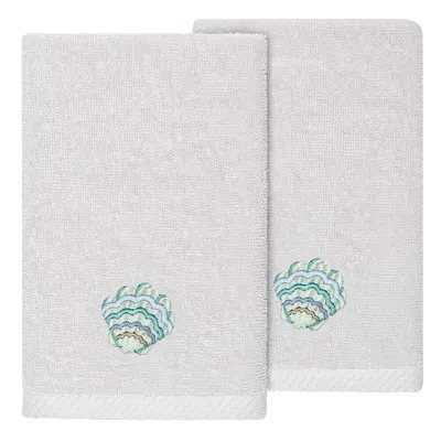 Linum Home Textiles 2 Piece Turkish Cotton Aaron Embellished Fingertip Towel Set In Silver
