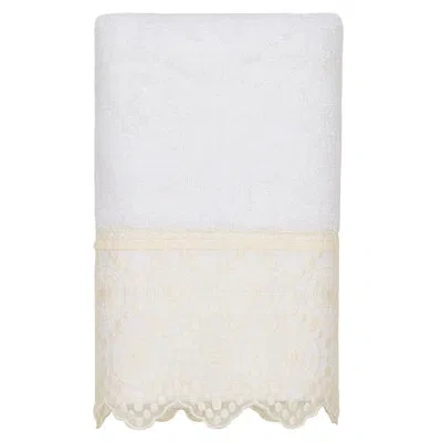 Linum Home Textiles 2 Piece Turkish Cotton Cream Lace Embellished Bath Towel Set
