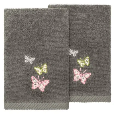 Linum Home Textiles 2 Piece Turkish Cotton Fingertip Towel Set In Charcoal