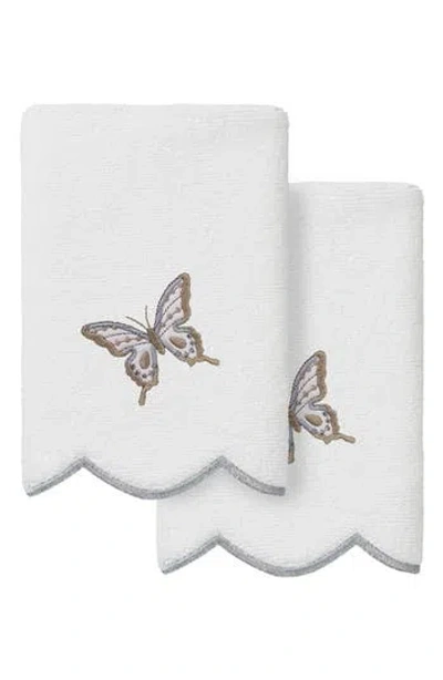 Linum Home Textiles 2-piece Brittney Embroidered Turkish Cotton Fingertip Towel Set In Brown