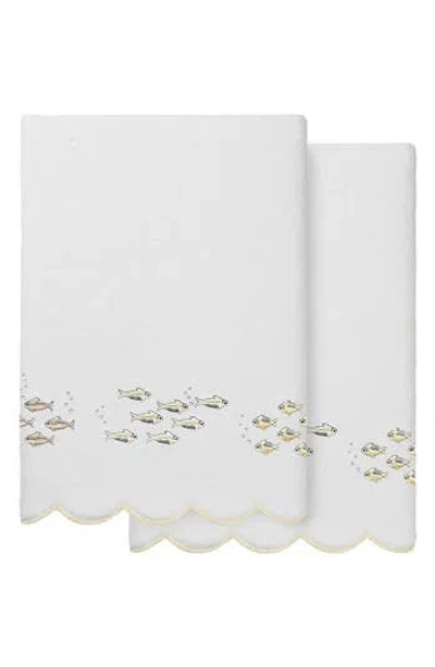 Linum Home Textiles 2-piece Fish School Embroidered Turkish Cotton Bath Towel Set In Multi