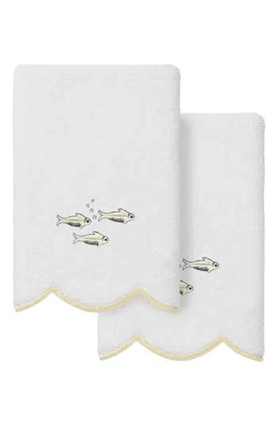 Linum Home Textiles 2-piece Fish School Embroidered Turkish Cotton Fingertip Towel Set In Multi