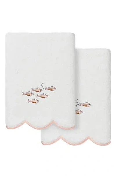 Linum Home Textiles 2-piece Fish School Embroidered Turkish Cotton Hand Towel Set In Multi