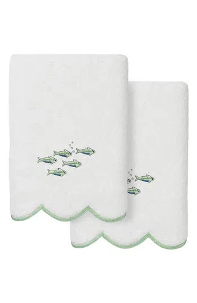 Linum Home Textiles 2-piece Fish School Embroidered Turkish Cotton Hand Towel Set In Multi