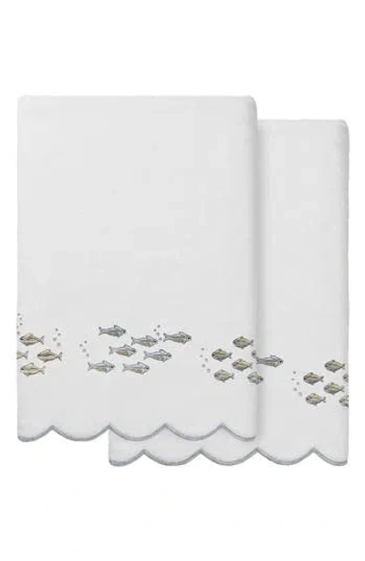 Linum Home Textiles 2-piece Fish School Turkish Cotton Bath Towel Set In White
