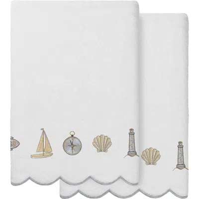 Linum Home Textiles 2-piece Sea Joy Embroidered Turkish Cotton Bath Towel Set In Gray