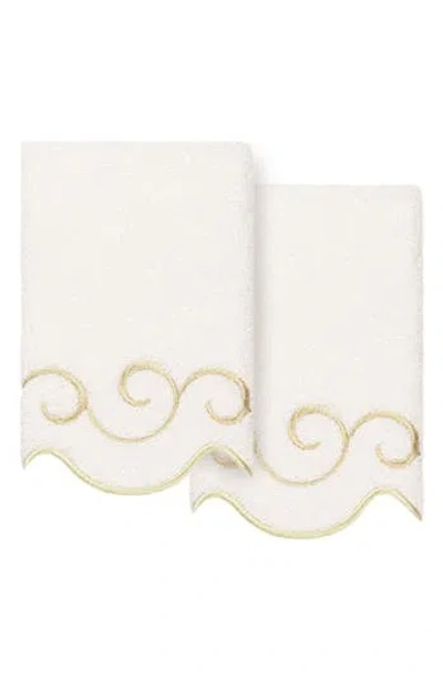 Linum Home Textiles 2-piece Simplicity Embroidered Turkish Cotton Fingertip Towel Set In Multi