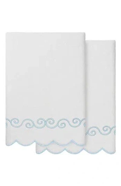 Linum Home Textiles 2-piece Symmetra Embroidered Turkish Cotton Bath Towel Set In Blue