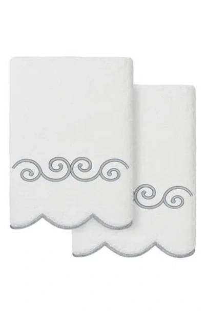 Linum Home Textiles 2-piece Symmetra Embroidered Turkish Cotton Hand Towel Set In Gray