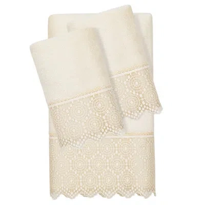 Linum Home Textiles 3 Piece Turkish Cotton Cream Lace Embellished Towel Set