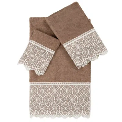 Linum Home Textiles 3 Piece Turkish Cotton Cream Lace Embellished Towel Set