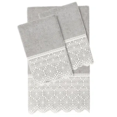 Linum Home Textiles 3 Piece Turkish Cotton Cream Lace Embellished Towel Set