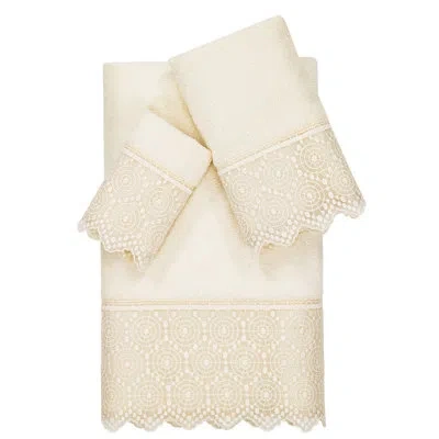 Linum Home Textiles 3 Piece Turkish Cotton Cream Lace Embellished Towel Set