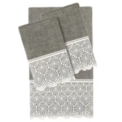 Linum Home Textiles 3 Piece Turkish Cotton Cream Lace Embellished Towel Set