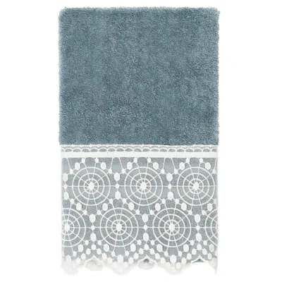 Linum Home Textiles 3 Piece Turkish Cotton Cream Lace Embellished Towel Set In Teal,gray,white