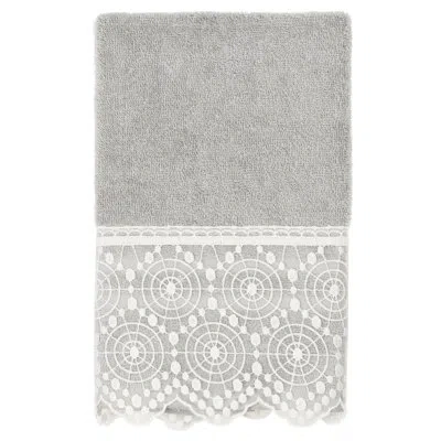 Linum Home Textiles 3 Piece Turkish Cotton Light Gray Lace Embellishedm Towel Set