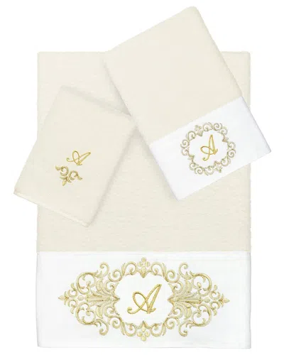 Linum Home Textiles 3pc 100% Turkish Cotton Monogram Embellished Towel Set In Neutral