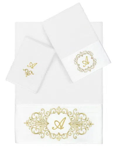 LINUM HOME TEXTILES LINUM HOME TEXTILES 3PC 100% TURKISH COTTON MONOGRAM EMBELLISHED TOWEL SET