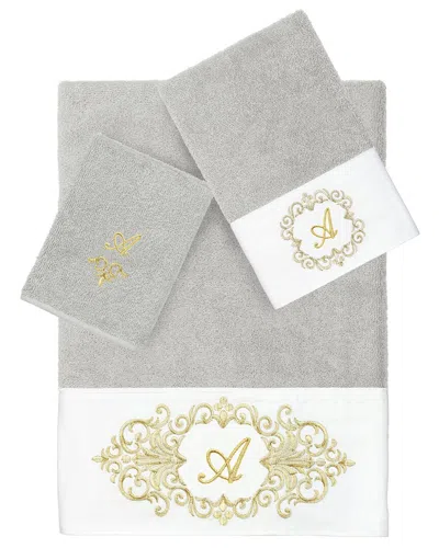 LINUM HOME TEXTILES LINUM HOME TEXTILES 3PC 100% TURKISH COTTON MONOGRAM EMBELLISHED TOWEL SET