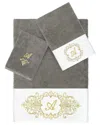 Linum Home Textiles 3pc 100% Turkish Cotton Monogram Embellished Towel Set In Gray