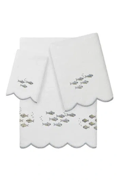 Linum Home Textiles 3-piece Fish School Embroidered Turkish Cotton Towel Set In White