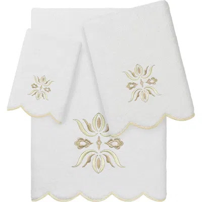 Linum Home Textiles 3-piece Flower Crest Turkish Cotton Towel Set In Multi