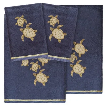 Linum Home Textiles 4 Piece 100% Turkish Cotton Towel Set In Marine