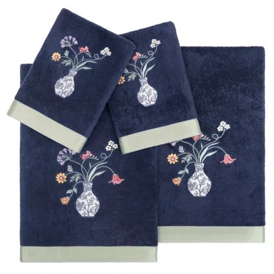 Linum Home Textiles 4 Piece Turkish Cotton Towel Set In Blue