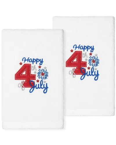 Linum Home Textiles 4th Of July Embroidered Luxury 100% Turkish Cotton Hand Towels (set Of 2) In White