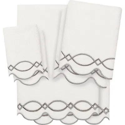 Linum Home Textiles 6-piece Diamond Chain Embroidered Turkish Cotton Towel Set In White