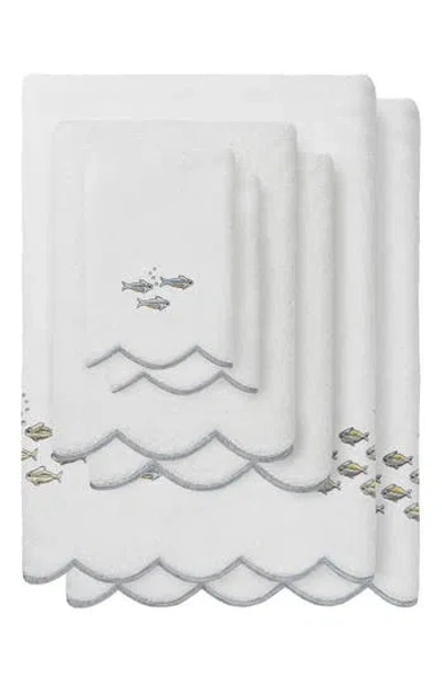 Linum Home Textiles 6-piece Fish School Embroidered Turkish Cotton Towel Set In Gray