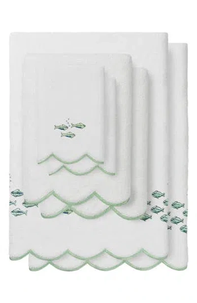 Linum Home Textiles 6-piece Fish School Turkish Cotton Towel Set In Green