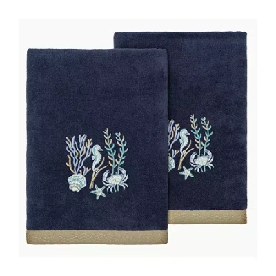 Linum Home Textiles Aaron 2-pc. Embellished Bath Towel In Blue