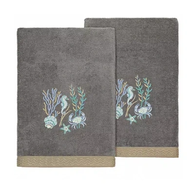 Linum Home Textiles Aaron 2-pc. Embellished Bath Towel In Gray